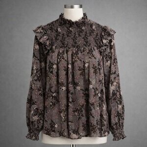 NWT Knox‎ Rose Blouse Size L Brown Floral Velvet Burnout Victorian Whimsigoth